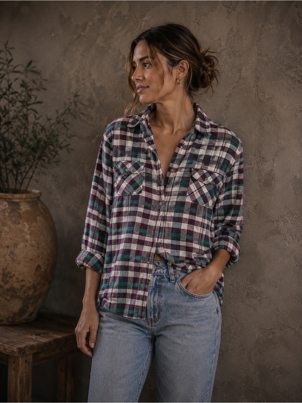 MEC 100% Organic Cotton Plaid Flannel Shirt Large